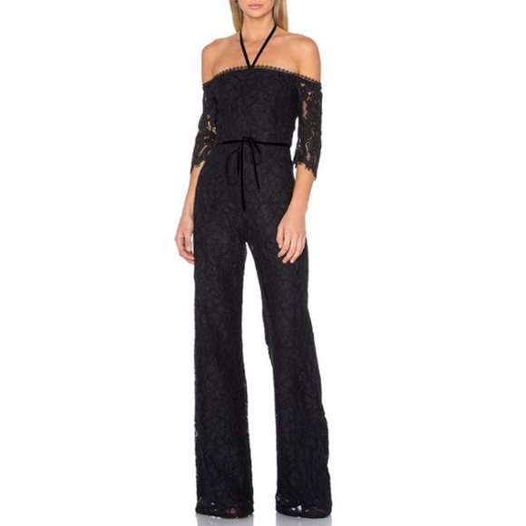 Alexis Black Laced Jumpsuit Off-the-Shoulder Medium